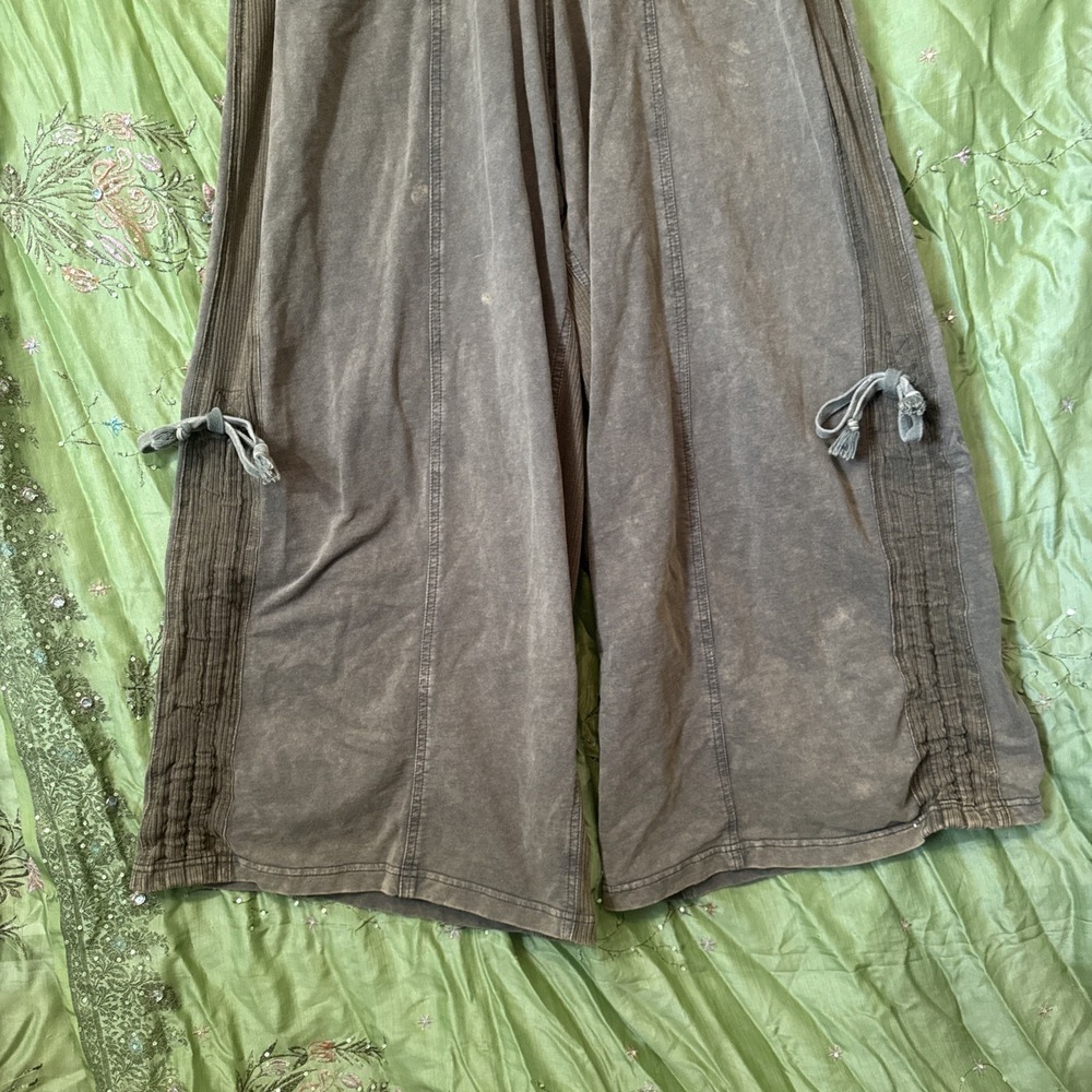 BiBi Jumpsuit Wide Leg Bohemian 100% Cotton Short Sleeve Olive Green Size Small - Picture 4 of 13
